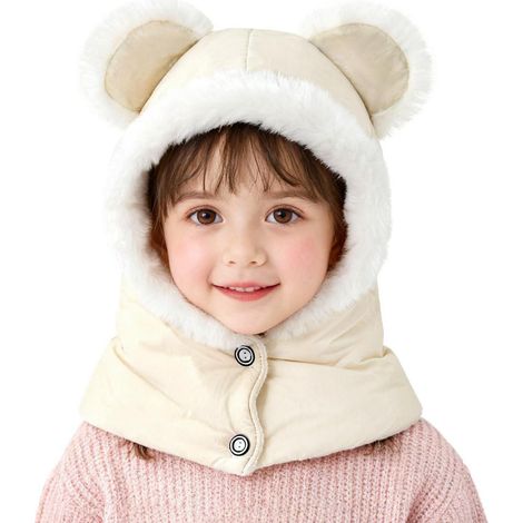 Kinder Sturmhaube 3-7 Jahre, Multifunktions Mütze mit Schal, Fleece gefüttert, wasserdicht, weiß (1/5)