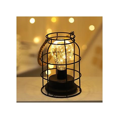 Schwarze Tischlampe für Chevet Piles, 22 cm, Haute Sans Fil Batterie, Hängelampe mit Ampulle LED Edison für Balcon Maison Patio Chambre Mariages in