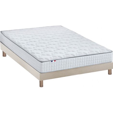 Ensemble matelas ressorts ASTRE + sommier kit beige à lattes flexibles 140 x 190 cm (1/5)