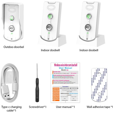 Sonnette sans fil rechargeable avec interphone bidirectionnel intelligent longue portée (1000 m) pour la maison ou le bureau-AquaForge