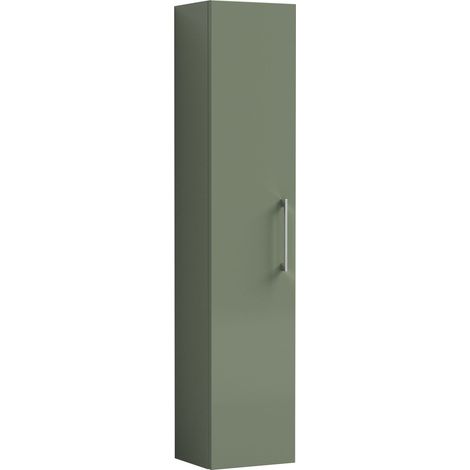 Balterley Level Modern Bathroom 1 Soft Close Door Wall Hung Tall Storage Unit, Satin Green with Handle, 300 mm