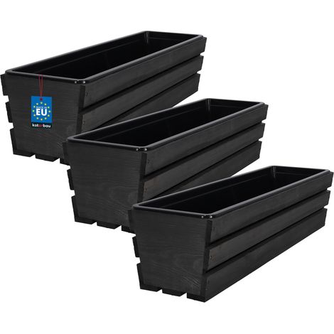 KOTARBAU® Lot de 3 Jardiniere Extérieur - Bac à Fleurs - avec Insert Plastique - Jardiniere Rectangulaire - 60x18x15 cm - pour Terrasse - Jardin - Décoration Extérieure - Anthracite (1/4)