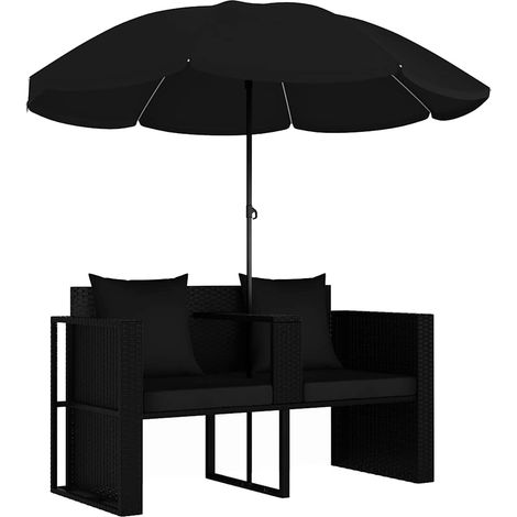 vidaXL Cama de jardín con sombrilla ratán sintético negro (1/2)