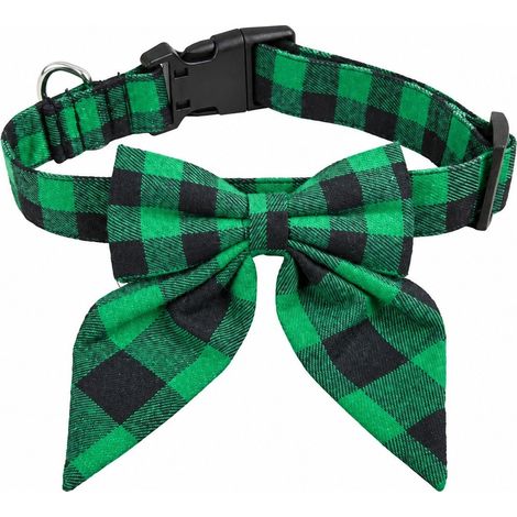 Collier de Noël pour chien avec nœud papillon, en nylon, à carreaux rouges et noirs, ajustable, pour grands chiens (taille M, 2,5 x 50 cm). (1/4)