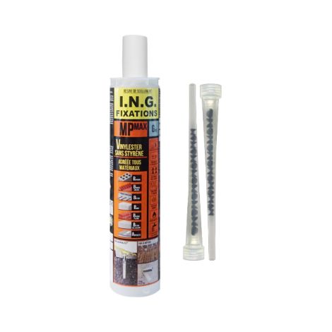 Ing Fixations – Résine de scellement chimique 300 mL – Pour béton fissuré et non fissuré – 2 canules incluses – Écologique sans COV