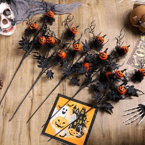 pezzi di decorazione di Halloween - decorazione floreale - zucca artificiale, foglia d'acero, stelo - rami decorativi di Halloween - per vaso gotico (1/5)