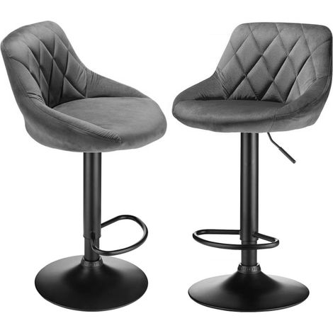 Set di 2 sgabelli da bar, sgabelli da cucina con schienale,sgabelli girevoli, sgabelli imbottiti, sgabelli da banco, regolabili in altezza, sedie per cucina, bar, caffetteria, grigio scuro (1/5)