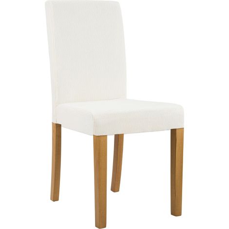 Chaise de salle à manger contemporaine x1 dossier haut en velours côtelé crème et pieds en bois clair 100007241
