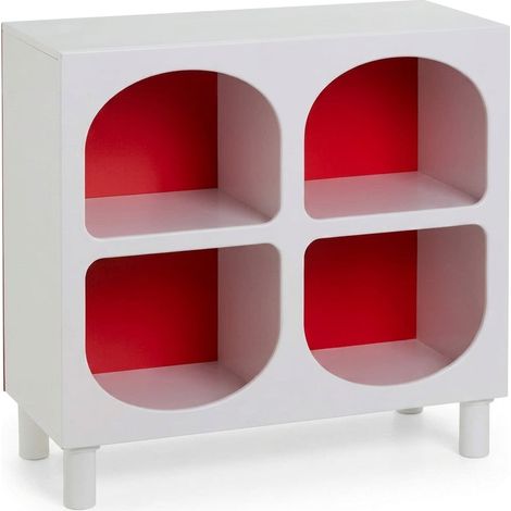 Scaffalatura Infantile Mobiletto Libreria Cameretta Scomparti 4 Rosso
