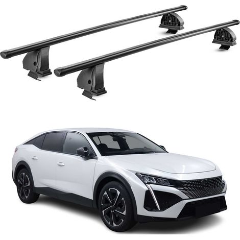 OMAC Barres de toit transversales en acier pour Peugeot 408 2023-2026 – TÜV / DIN 75302:2019 – Antivol inclus – Rainure en T (accessoires) – Charge max 75 kg – 2 barres – Noir