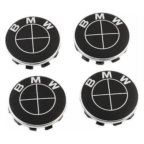 Set de 4 enjoliveurs de roue BMW 68mm, logo central bleu et blanc, jantes noires, badges de moyeu pour voiture, accessoire Fulbox (1/4)