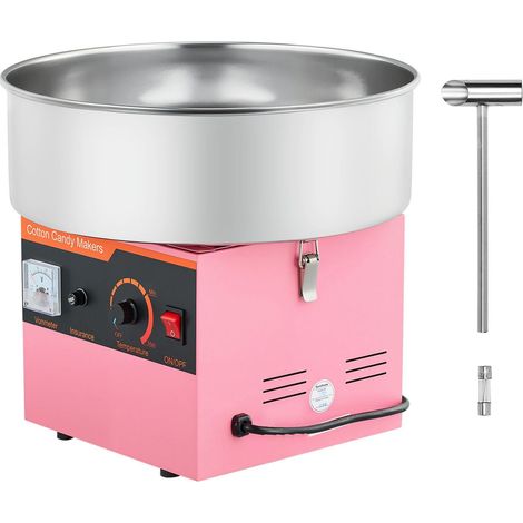 Machine à barbe à papa commerciale 1000W, bol en acier inoxydable 38cm, cuillère à sucre incluse, idéale pour fêtes et anniversaires, facile à utiliser, rose. (1/5)