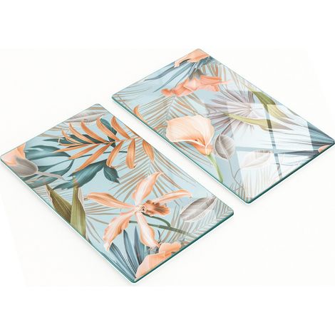 Tableros de vidrio duraderos y elegantes con estampado de flores tropicales, 2x30x52 cm.