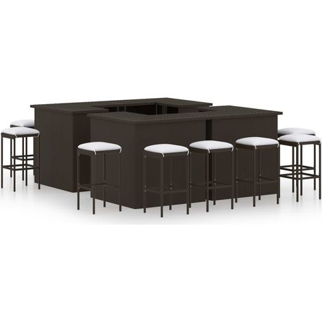 16-tlg. Gartenbar-Set mit Kissen Poly Rattan Braun
