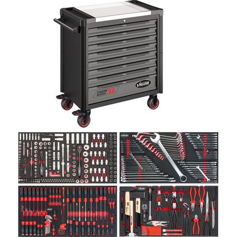 VIGOR Werkstattwagen Series XL, Edelstahl-Arbeitsplatte, mit Sortiment, 375-tlg., Anzahl Werkzeuge: 375 (1/6)