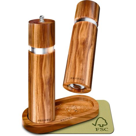 Moulin à sel et à poivre en bois d'acacia - Bois durable - Moulin en céramique durable - Sans plastique (1/4)