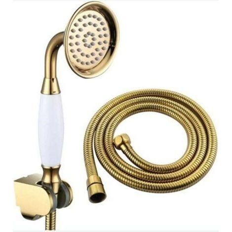 Pommeau de douche laiton or – Flexible tuyau 1.5M – Augmente la pression d'écoulement – Installation murale facile (1/4)