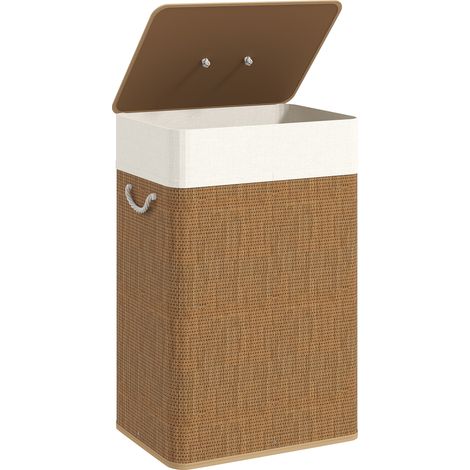 Panier à linge - HOMCOM - 72 L - couvercle - poignées en corde, doublure amovible - bambou - 40 x 30 x 60 cm - marron (1/5)