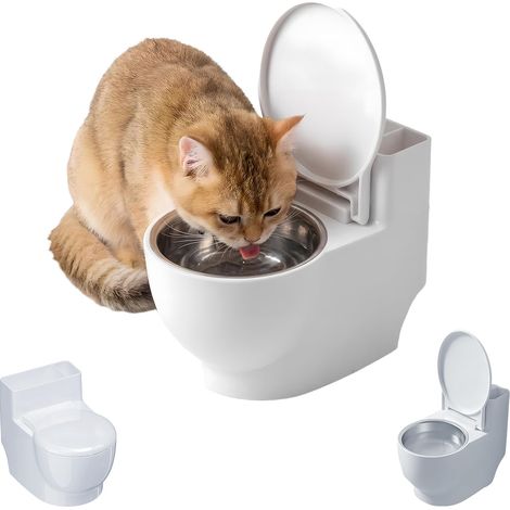 Gamelle à eau pour chat lot de 1 forme toilette blanche murale distributeur d eau pour chats et petits chiens domestiques (1/5)