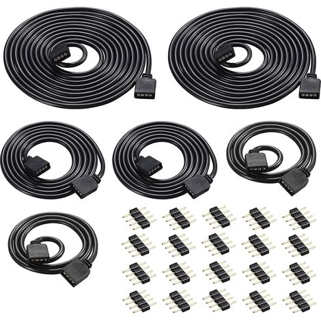6 Pièces Câble de Rallonge de Ruban de LED,4 Broches Extenseur Câble Stripe,Connector Connecteur pour SMD 5050 3528 2835 RGB LED Strip,Noir 50cm/100cm/200cm (1/5)