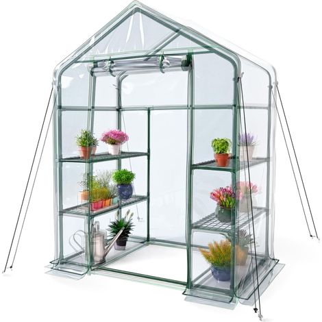Serre de Jardin, 143 x 73 x 195cm, Couverture en PVC et Porte Enroulable, 4 Étagères, Étanche, Home Grow, Pépinière Maison, Fixation Sécurisée, Idéal pour la Culture, Rustique (1/5)