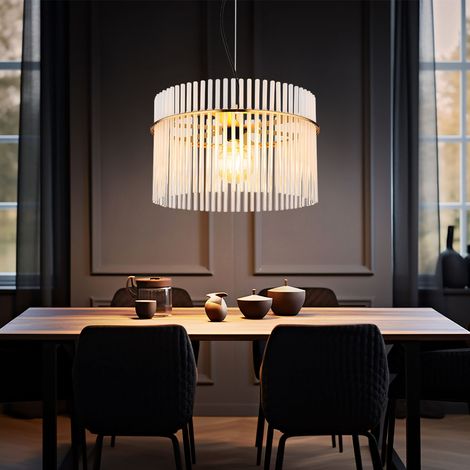Lampada a sospensione Lampada a sospensione Lampada da sala da pranzo Vetro oro Plafoniera, metallo nero Aste di vetro, 1 fiamma E27, P 40 cm (1/5)