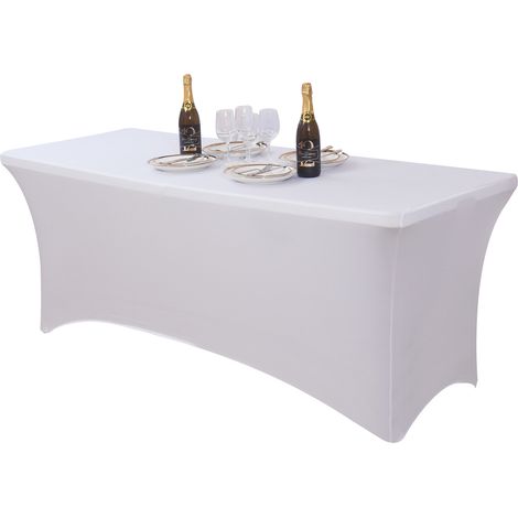 Polyester Spandex Fitted Nappe Extensible pour 6 Ft Table- Rectangulaires Housse de Table en Spandex Lavable en Machine Blanc Patio Mariage Fête Bar Artisanat Exposition Table Couverture