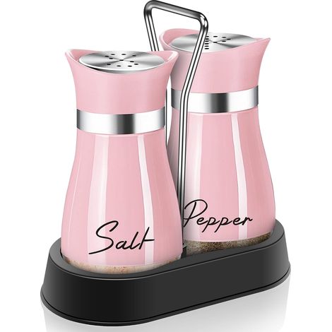 Ensemble de salière et poivrière roses avec support, 130 ml, décoration et accessoires de cuisine, articles ménagers essentiels et mignons (rose) (1/5)