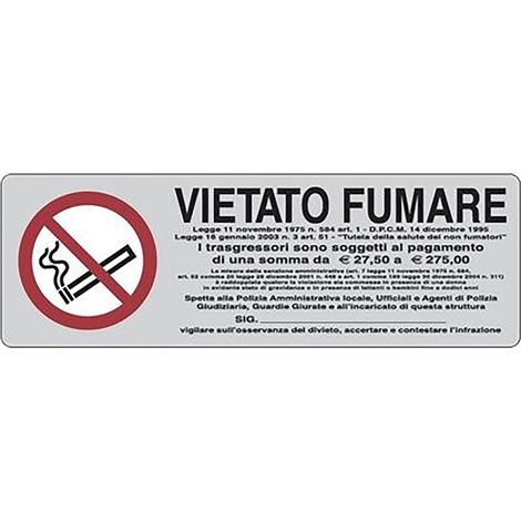 ETICHETTA SEGNALETICA VIETATO FUMARE LEGGE 11 NOVEMBRE 1975, N. 584 10 pezzi EUROSIGNALS (1/2)