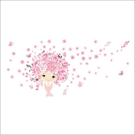 1 PACK, rosa carino Flower Baby Mermaid per Kids Girl Bedroom Sticker De The Wall Home Decal Decor Cardboard Mural Children Decoration De The Room.