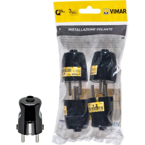 Vimar FP00230 Spina SCHUKO 2P+T 16 A 250 V 4 pezzi, standard tedesco, uscita cavo assiale, nero (1/2)
