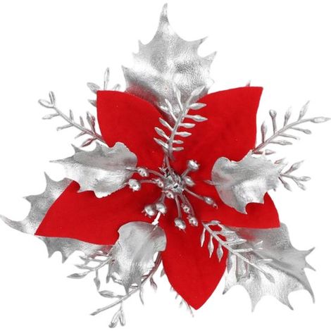 24-teiliges künstliches Weihnachtsblumen-Set – Weihnachten – Funkelnde Weihnachtsdekoration – Geeignet für Christbaumkränze – Stil C (1/5)