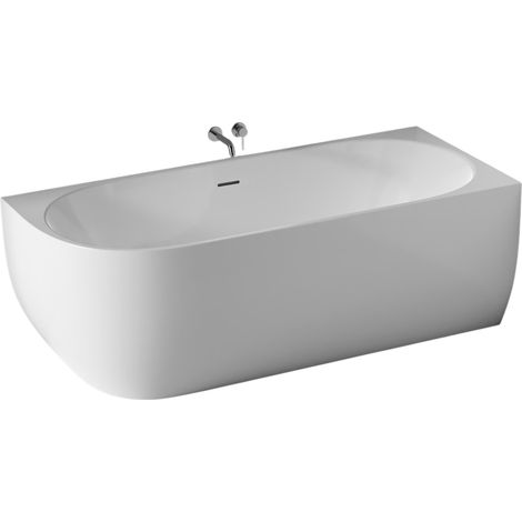 BERNSTEIN - Baignoire d'angle semi-îlot Acrylique Ovale Salle de Bain avec Bonde et trop plein - Blanc - 170x75x60cm - Garantie 5 ans - LENA CORNER (1/5)