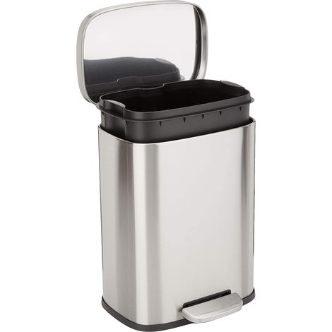Pattumiera rettangolare antimacchia a pedale per bagno, camera da letto o soggiorno, chiusura ammortizzata, acciaio inossidabile spazzolato, 12 l, finitura nichel satinato, 29 x 25 x 38 cm (L x P x A) (1/5)