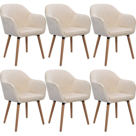 Set di 6 sedie da pranzo in velluto in legno massello chiaro vari colori colore : CREMA (1/4)