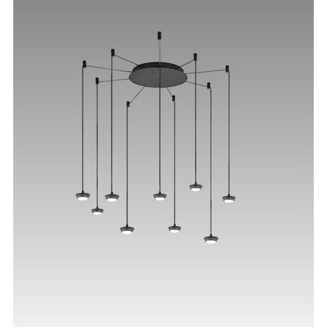 Suspension Led 9 Lumières En Aluminium Et Métal Noir Mat, Design Circulaire Moderne, 45W, 3000K, Haute Efficacité Lumineuse - Perenz Luminaires (1/4)