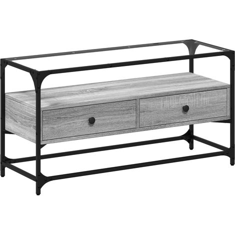 Maison Exclusive - TV-Schrank mit Glasplatte Grau Sonoma 98x35x51