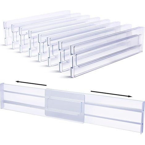 Kunststoff-Schubladenteiler, verstellbar, 8 Stück (30,99–55,12 cm), transparenter Schubladenteiler, Schubladen-Organizer für Küchenaufbewahrung, Schlafzimmer, Kommode