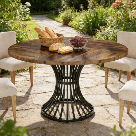 MEUBLIV Table à manger ronde 119 cm noir et brun rustique – 4 à 6 personnes (1/5)