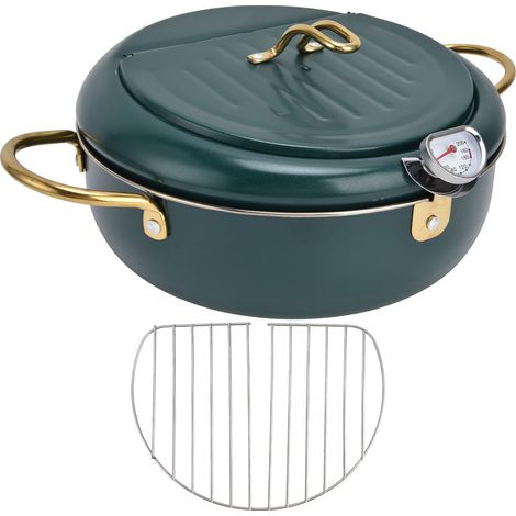 Poêle à Frire Mini en Acier Inoxydable 304 avec Thermomètre et Contrôle de Température - 24cm / 9.4in Noir Vert (1/5)