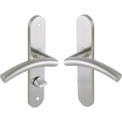 Set de Poignée de Porte sur Grande Plaque - Béquille Virgule - Condamnation - Porte de Salle de Bain et WC - Pose Facile - Acier Inoxidable (1/4)