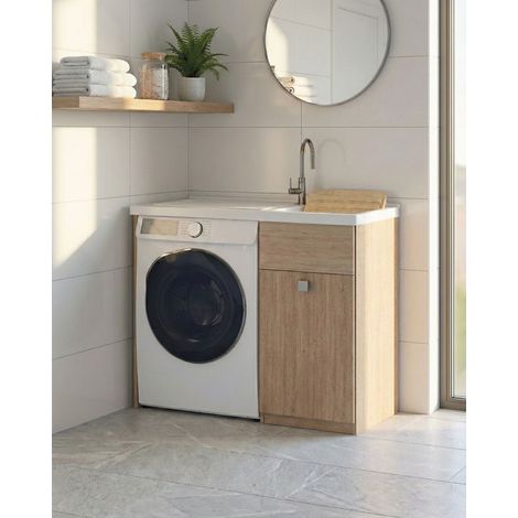 Mobile coprilavatrice Brilla Sx - Con 1 anta e lavatoio Contenitore salvaspazio per bagno e lavanderia - Lavatrice non inclusa - Virginia - 109x93x60 cm (1/3)
