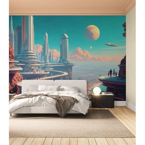 Papier Peint Paysage Futuriste - Cité Cosmos - 150 x 250 cm (1/2)