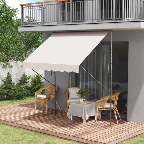 Store manuel rétractable 200x175x210-310 cm ajustable avec manivelle protection solaire UV40+ pour balcon terrasse crème (1/5)