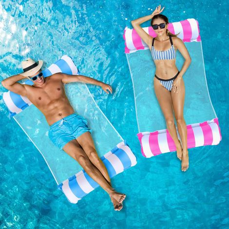 Pool-Schwimmhilfe für Erwachsene, 2-teilig, 4-in-1 XL aufblasbare Poolmatratze, aufblasbare Pool-Hängematte, Poolnetzmatratze, Pool-Hängematte, aufblasbare Pool-Schwimmhilfen und -Matratzen für 2 Pers