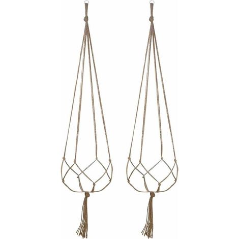 DEESSE SHOP - Lot de 2 Cintres pour Plantes Suspendus Jardinière Suspendue au Mur Porte-Plantes Fleur à Suspendre Corde en Coton Style Boho pour Intérieur Extérieur (90cm) (1/5)