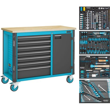 HAZET Établi mobile Assistent 179NW, assortiment 179NW-7/210, 210 pcs, tiroirs plats : 6 x 81 x 522 x 398 mm, tiroir haut : 1 x 166 x 522 x 398 mm (1/4)