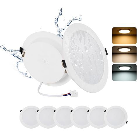 Set of 6 Extra Flat Recessed LED Spotlights, 24W, IP44, Round, 3000K-6000K, for Bathroom, Kitchen, Living Room (1/5)