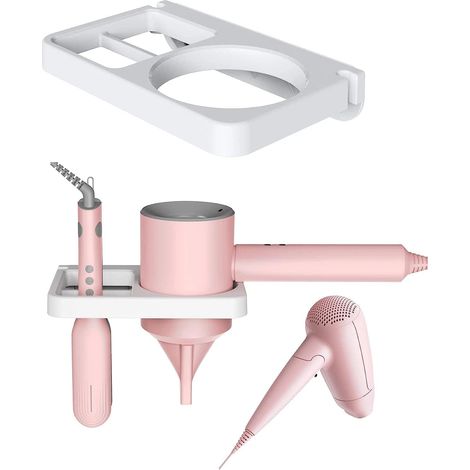 Sèche-cheveux/lisseur mural, support de rangement pour accessoires avec passe-câble, blanc (1/5)