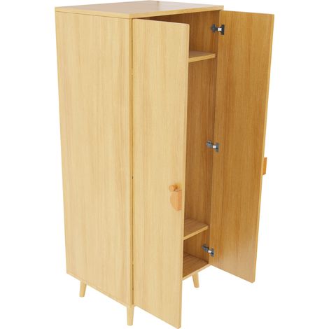 Kleiderschrank (Einzelstück 70 × 55 × 170 cm) , Doppeltür-Design mit großen Staufächern, Cartoon-förmige Griffe und erhöhte Füße, Holzfarbe (1/5)